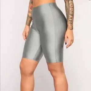 Plus size metallic silver Shine Biker Shorts